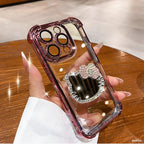 Kitty Mirror Phone Case for iPhone 17 16 Pro Max 16E 15 Plus 14 13 Mini 12 11 XS XR 7 8 SE Electroplate Shockproof Phone Case With Bracelet
