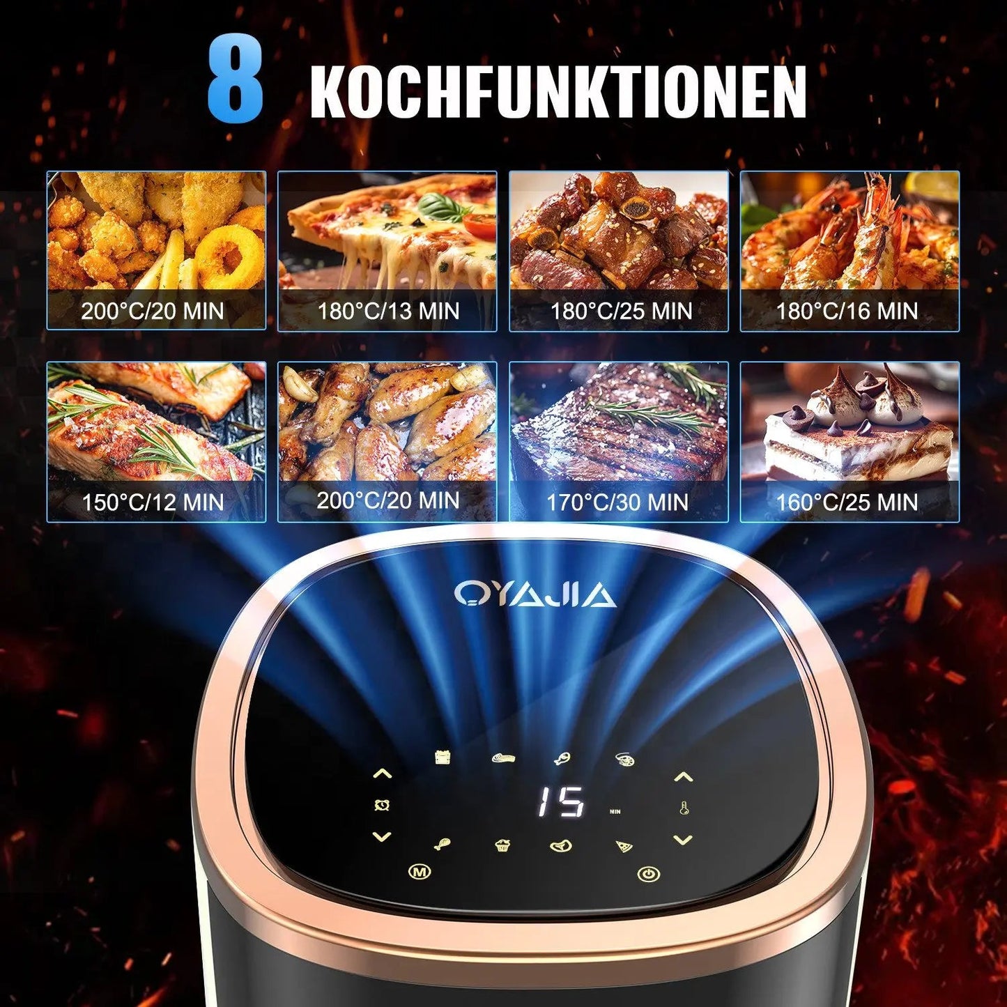 OYAJIA 1800W 6L Multi-Functional Air Fryer with Viewing Window, 8 Cooking Functions &Digital Display & Timer Function Motionshop