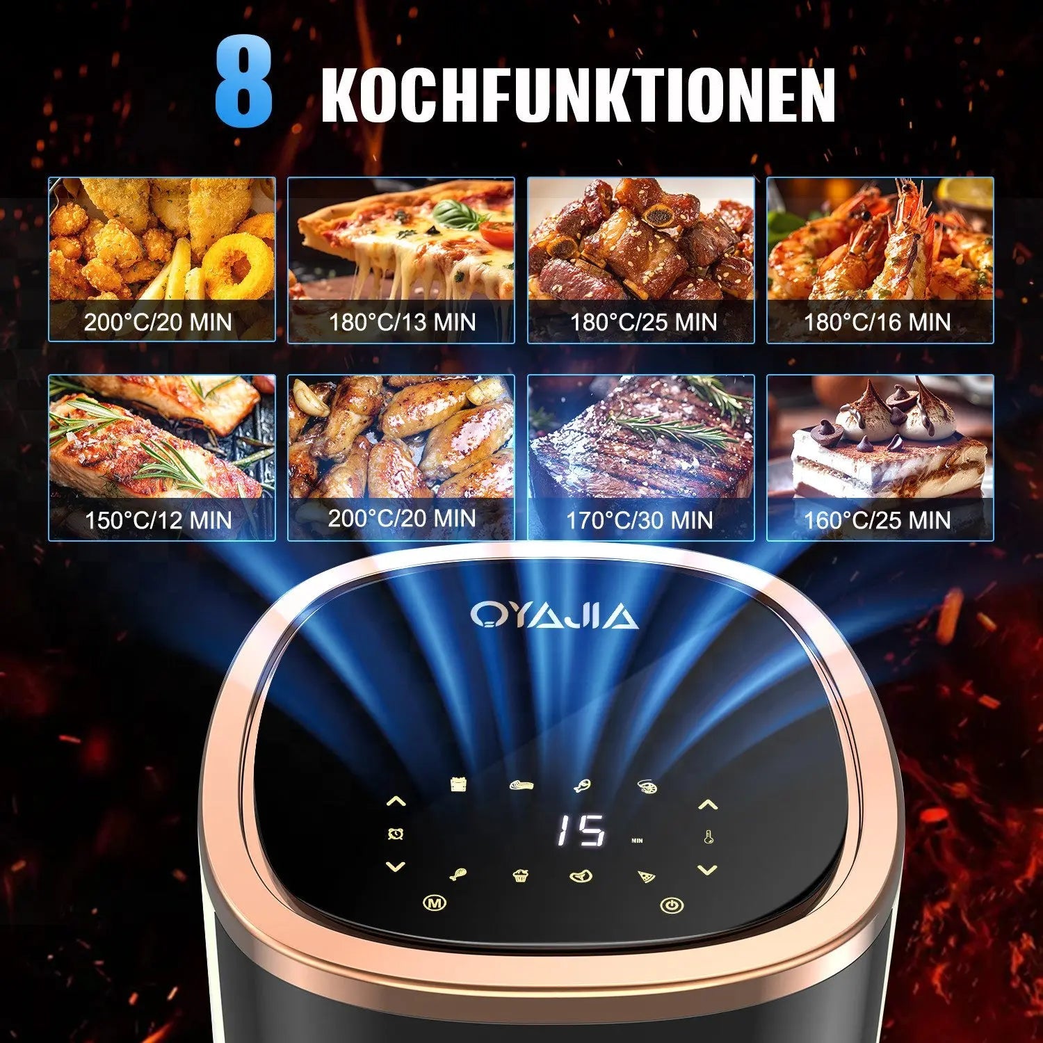 OYAJIA 1800W 6L Multi-Functional Air Fryer with Viewing Window, 8 Cooking Functions &Digital Display & Timer Function Motionshop