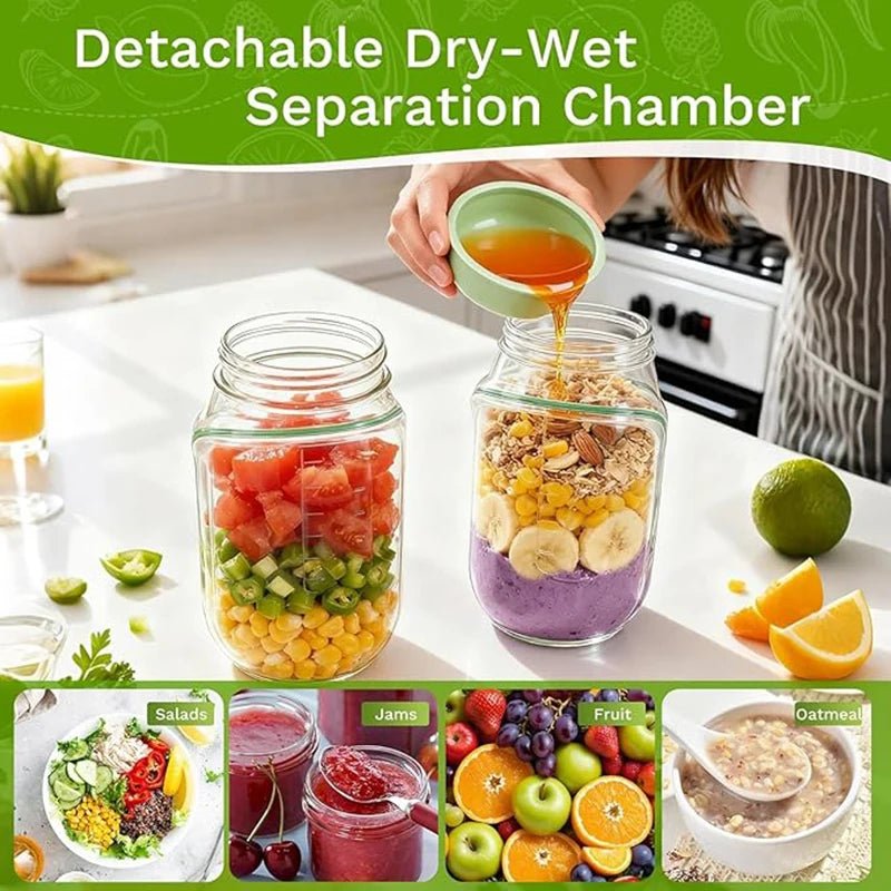 Salad Jar with Side Opening Leakproof Fruit Salad Container Mason Jar Salad Container for Lunch Work Travel & Outdoor