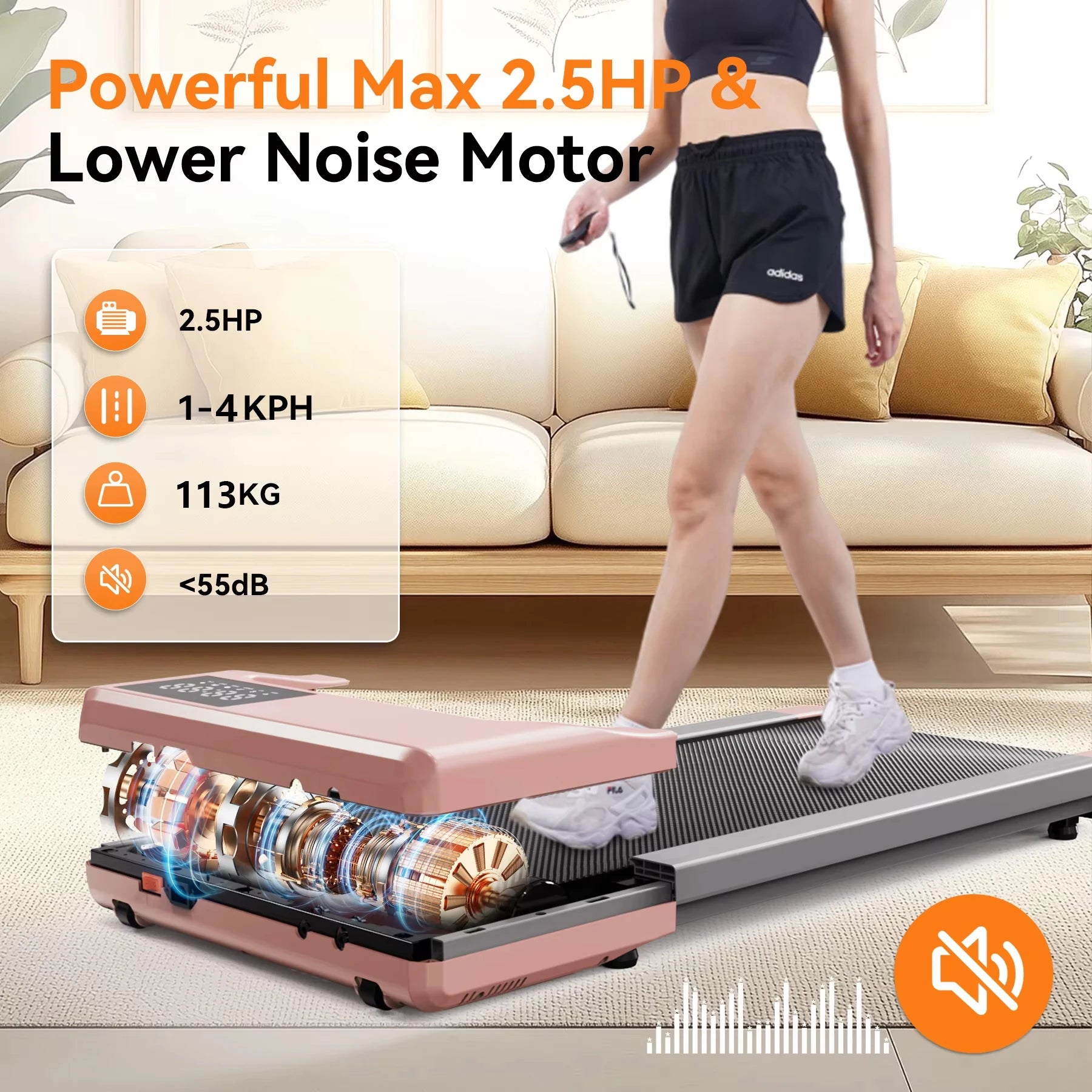 Walking Treadmill,2.5HP Motor,Anti-Slip Shock Absorption,Mini Treadmill for Home Office Remote Control Walkingpad Exercise