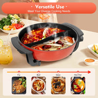 1360W Electric Hot Pot w/ 5 Temp Settings 6L Non-Stick Coating Large Capacity Skillet
