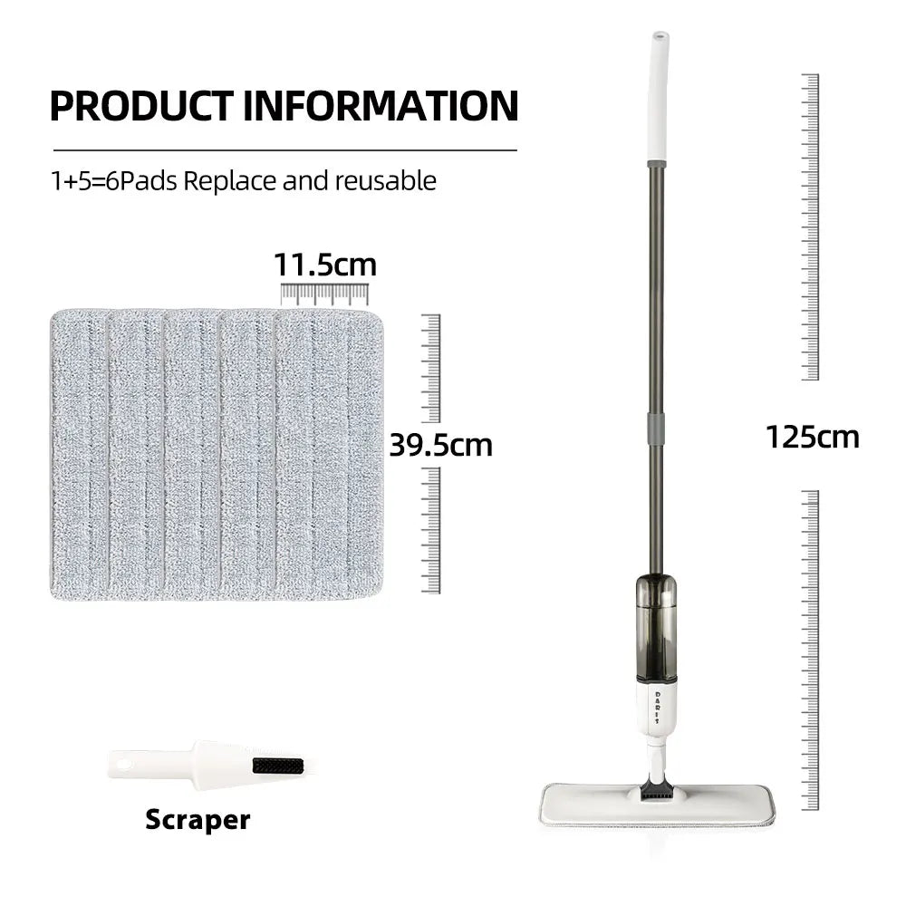 Spray Mop With Reusable Microfibers Pads 360° Rotation Floor Cleaning Mop 500ML Big Capacity Square Triangle Bottle