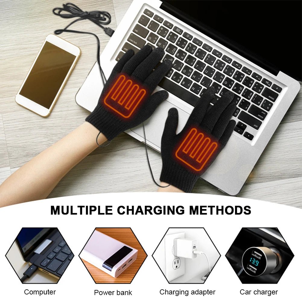Electric Heated Gloves Winter Warm Gloves USB Touch Screen Gloves