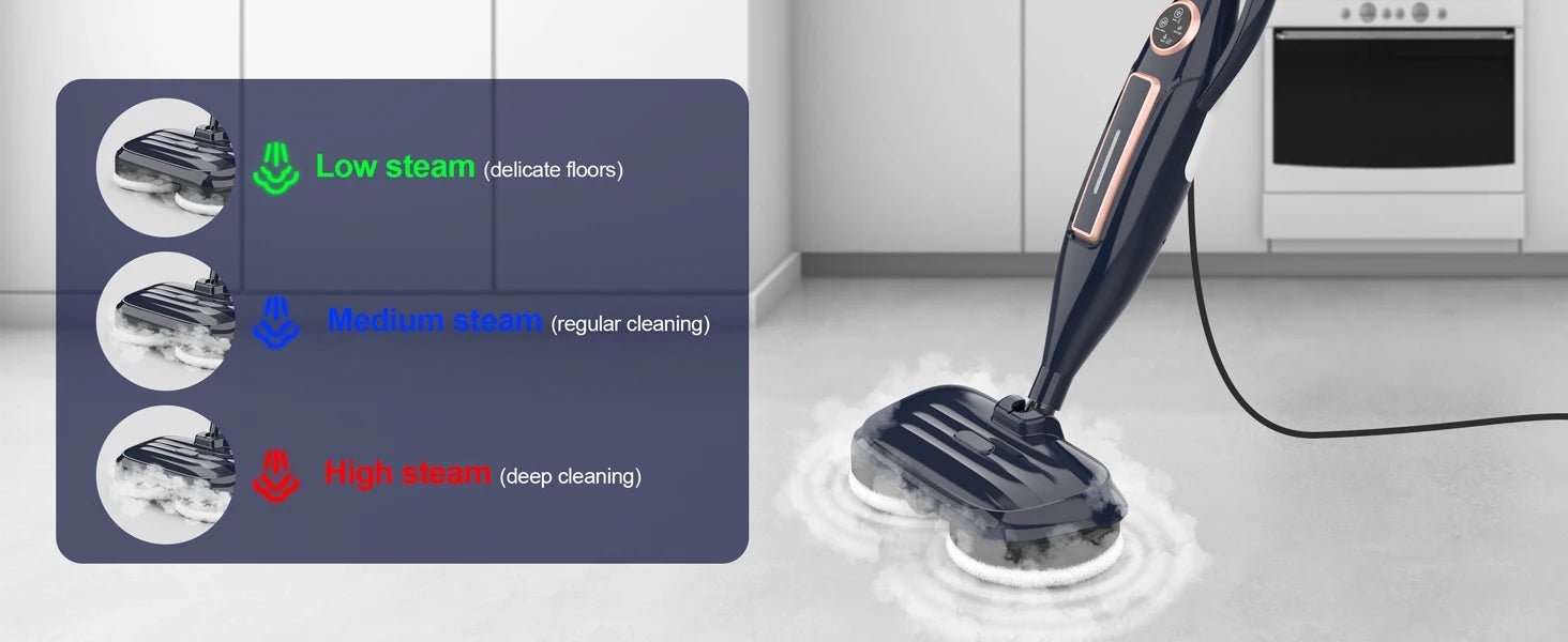 Steam Vacuum Mop, 1200W 8 in 1 Rotary Pads, 15 Seconds Fast Heating, Steam Mop for Kitchen,Carpet, Hardwood Floor
