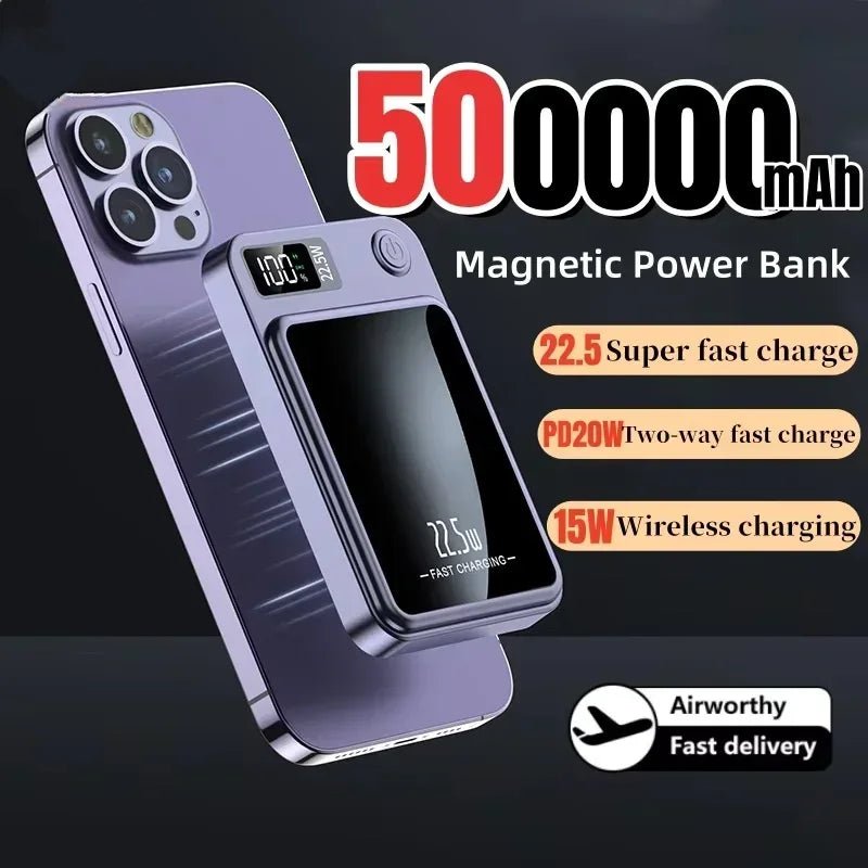 Wireless Power Bank Magnetic 500000mAh 22.5W Fast Charging External Battery Charger For Huawei Samsung iPhone PD 20W Universal