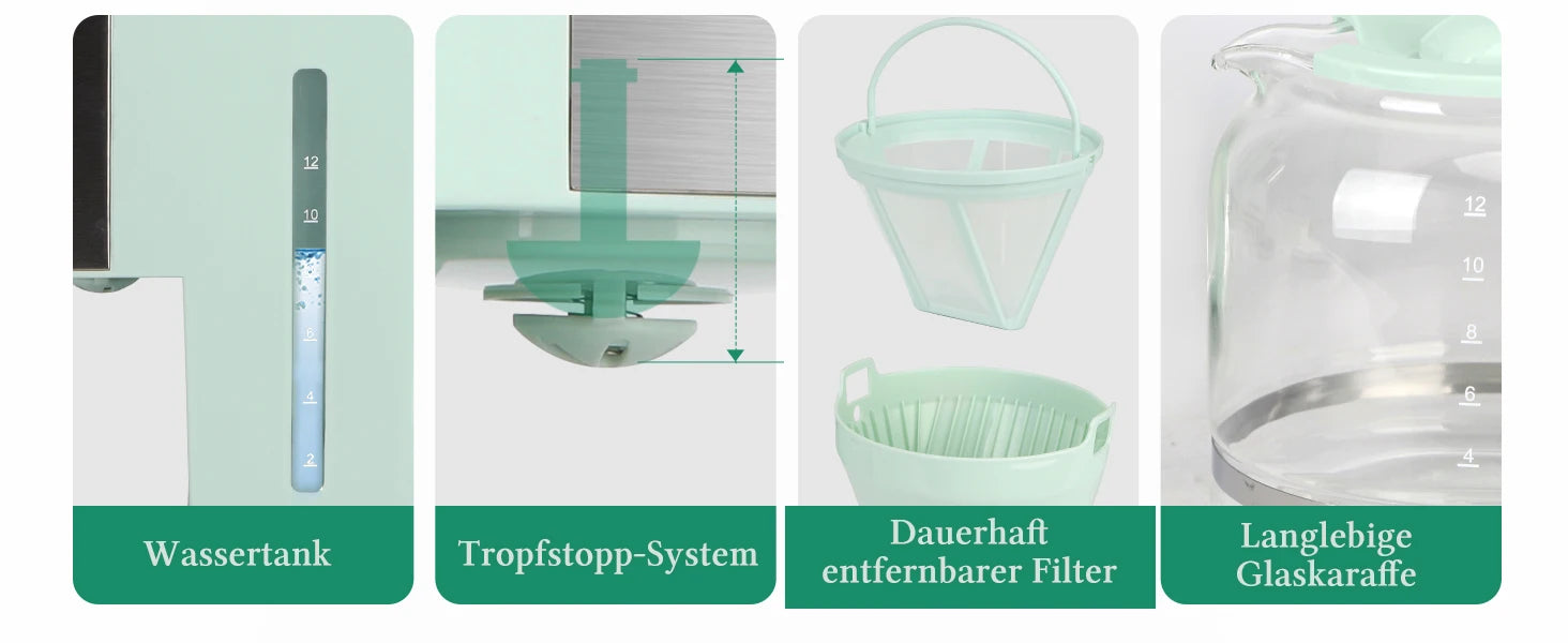 Coffee Maker with Timer, 1.5L Filter Coffee Maker, 12 Cups, Automatic Shut-Off, Drip Stop, Reusable Filter Motionshop