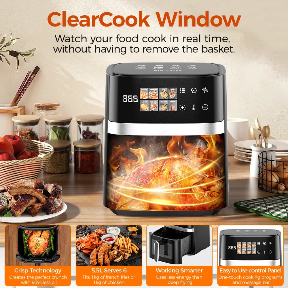 5.5L Hot Air Fryer 8-in-1 Electric Hot Oven with LED Screen