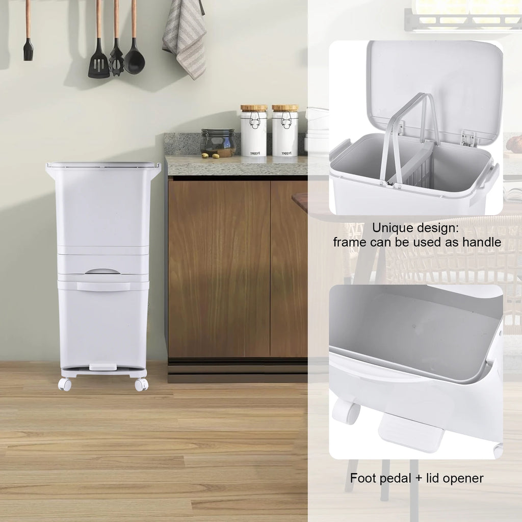 Step Trash Can Kitchen, Large Capacity, Dry and Wet Separation Pedal Bin on Wheels | for Home Kitchen Household Restaurant