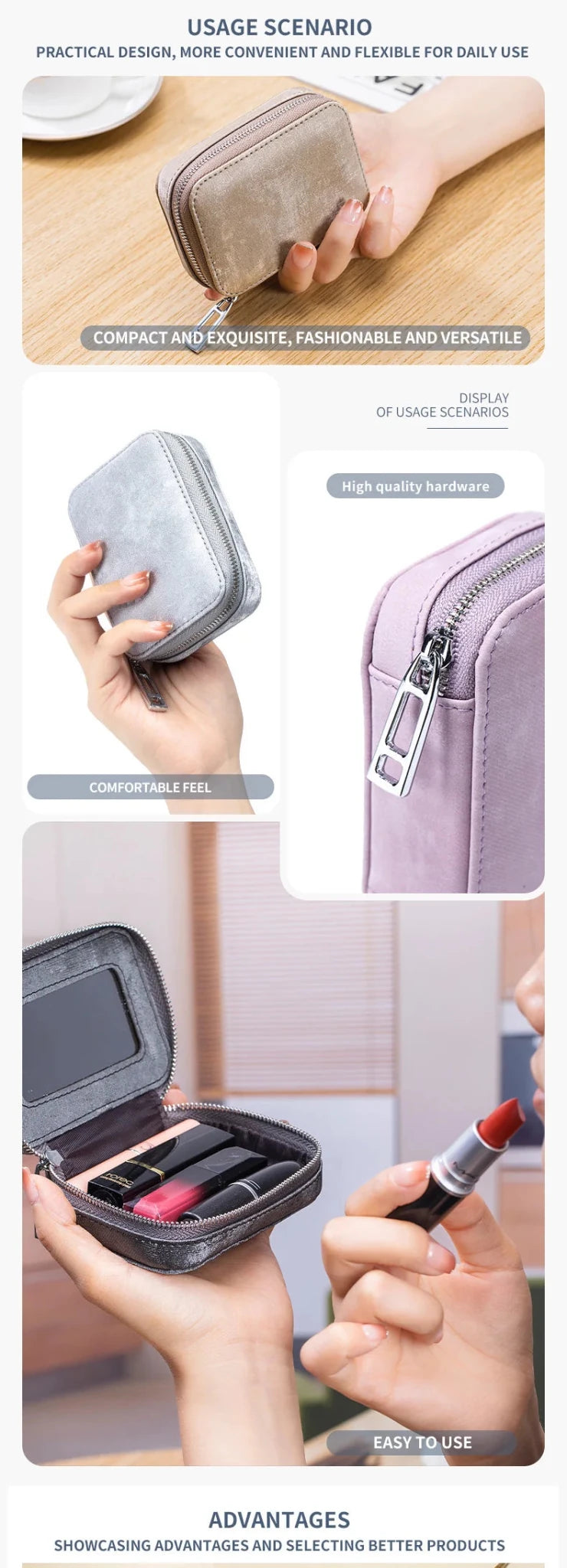 Portable Mini Leather Wallet With Mirror New Chinese Style Cow Leather Storage Bag For Coins And Earphones