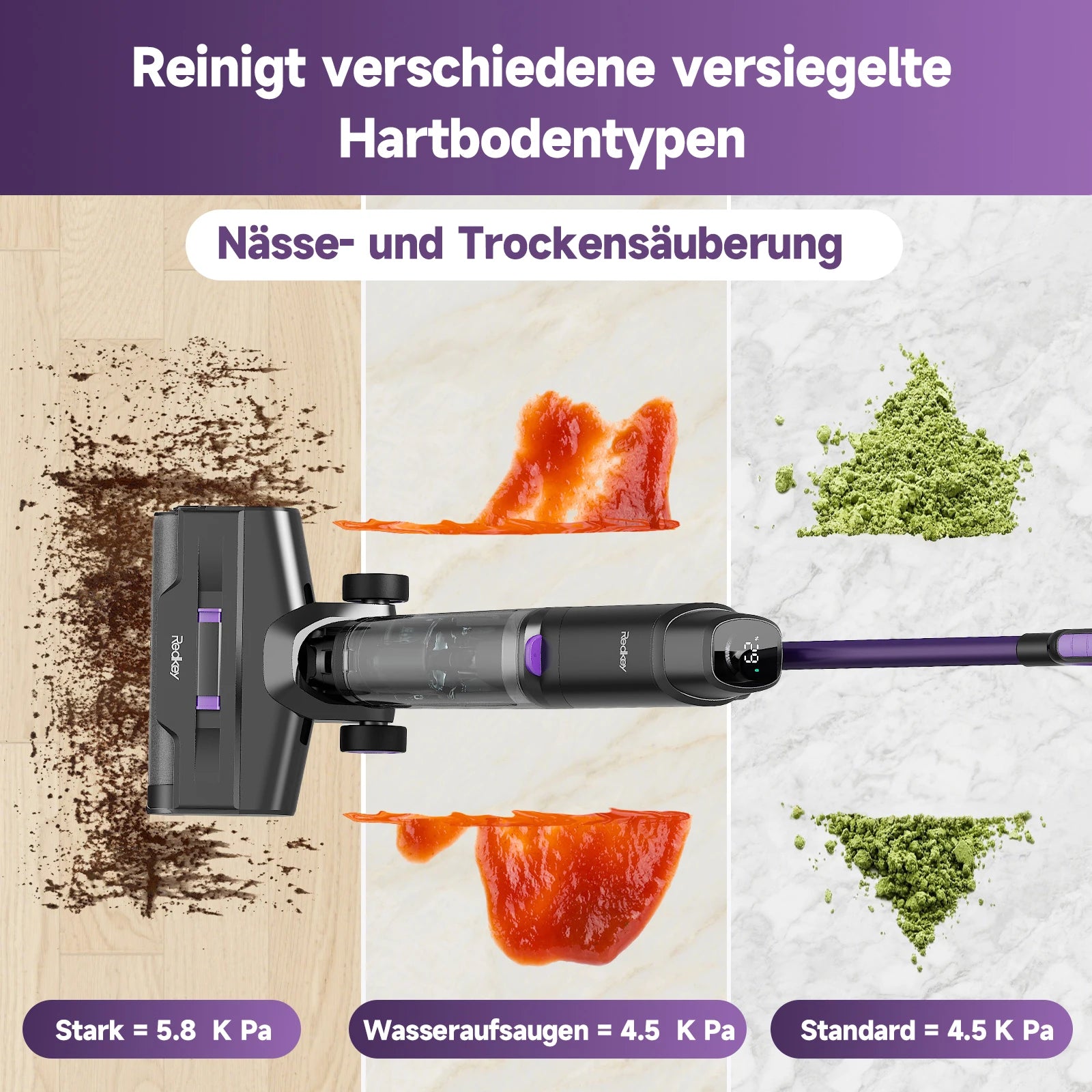 Redkey W15 Cordless Vacuum Cleaner, Wet & Dry, 35-Min Runtime, Self-Cleaning, Dual Water Tank,Self-Cleaning,Smart Dirt Detection