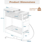 Side Table Sofa Coffee Table with Charging Station Bag Nightstand with 2 USB Ports 2 Sockets Folding Top End Table for Bedroom