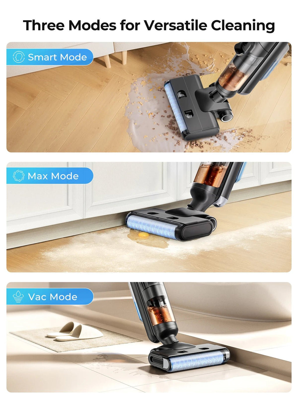 M3 Cordless Wet Dry Vacuum Cleaner Mop, Edge Cleaning 55min Auto Suction