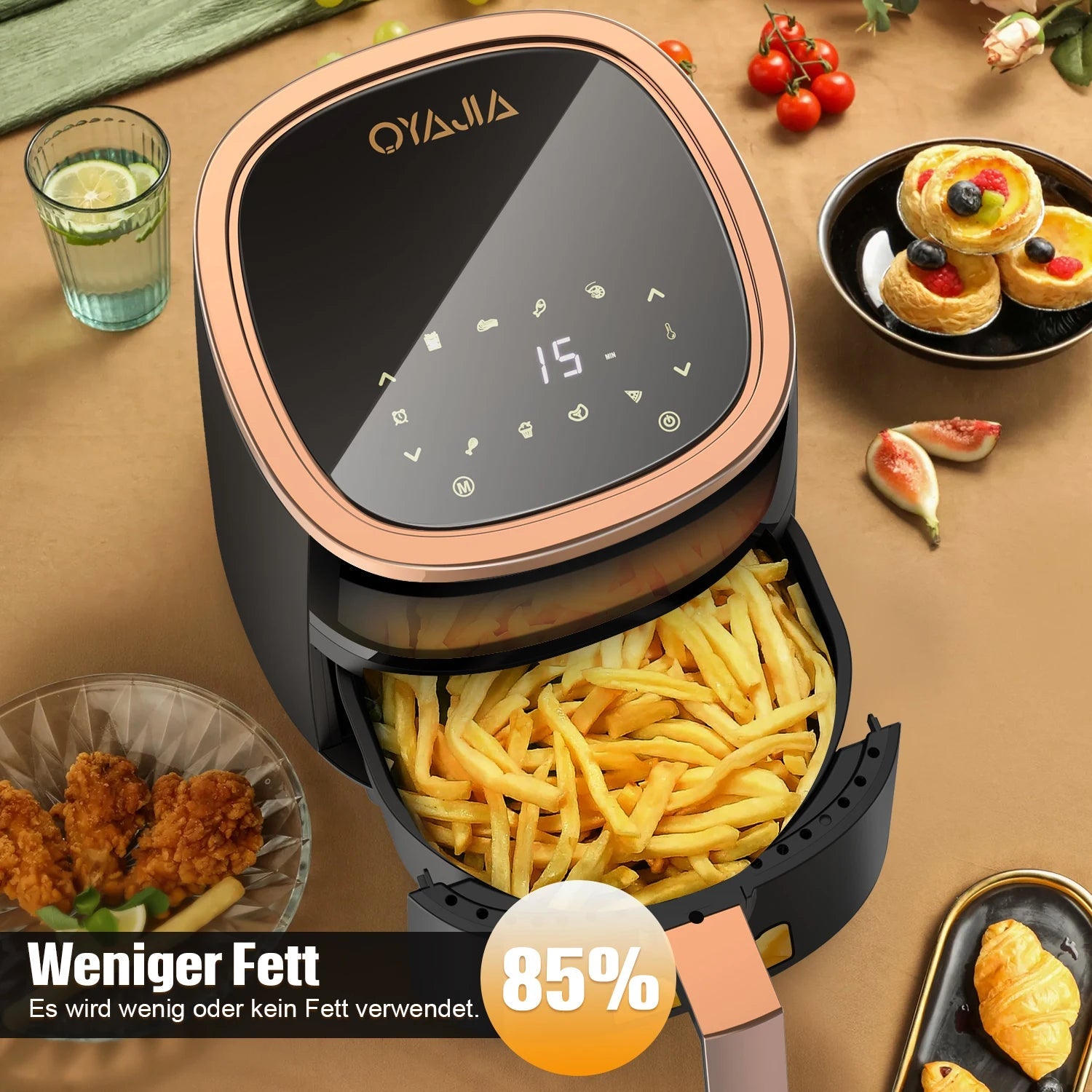 1800W 6L Multi-Functional Air Fryer with Viewing Window, 8 Cooking Functions &Digital Display & Timer Function