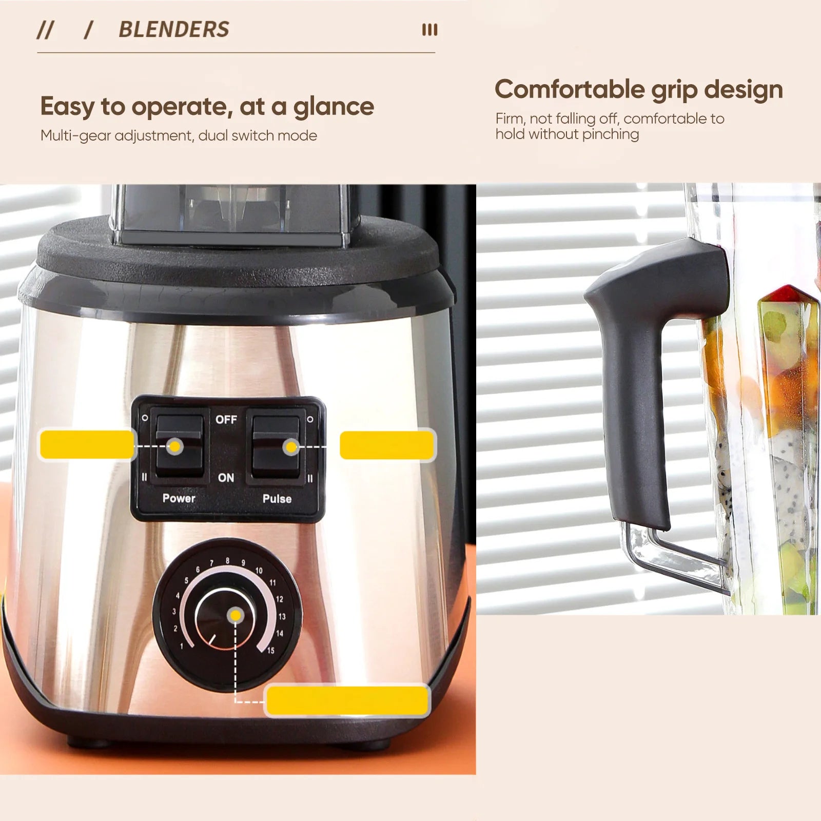 3-in-1 Powerful Table Blender Mixer Juicer Smoothie Maker 0.5/1.5/2.5L 3Container Food Processor Blender Mixer for Ice Nut Fruit