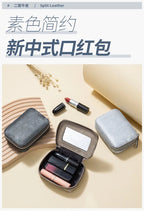 Portable Mini Leather Wallet With Mirror New Chinese Style Cow Leather Storage Bag For Coins And Earphones
