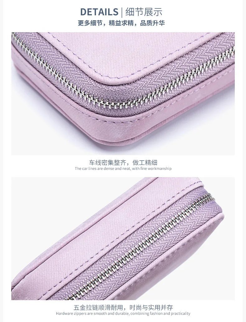 Portable Mini Leather Wallet With Mirror New Chinese Style Cow Leather Storage Bag For Coins And Earphones