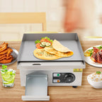 2000W Modern Stainless Steel Electric Griddle, 5.5*38*21cm Silver Electric Griddle for Processing Pancakes, Bacon, Baked Cheese