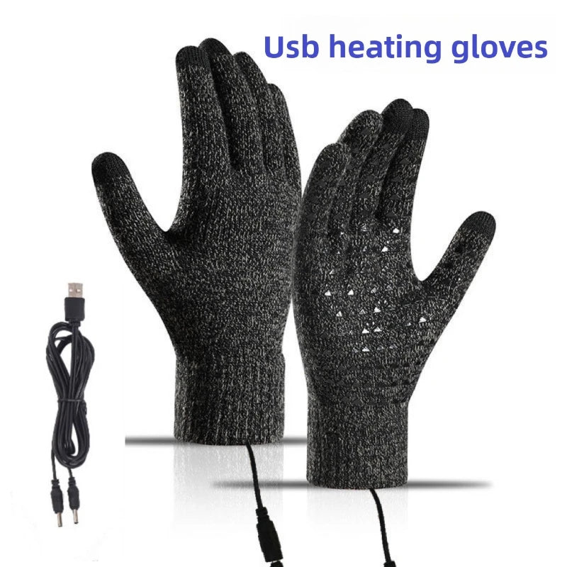 Winter Electric Heated Gloves Touch Screen Motorcycle/Bike Warm Gloves Outdoor Riding Skiing Mitten USB Heated Gloves No Battery