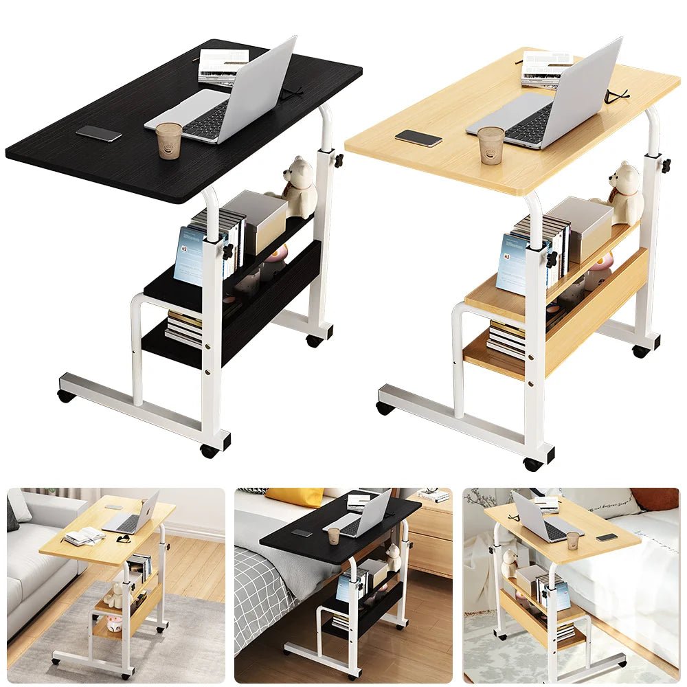 Adjustable Laptop Desk with Wheels Movable Bedside Table Liftable Computer Desk Bedroom Office Portable Study Table