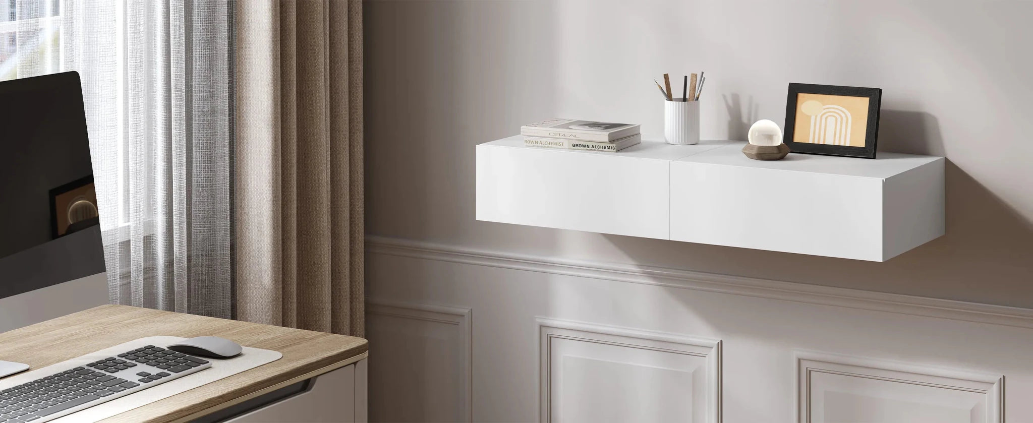 WOLTU 2PCS/Set Modern Bedroom Nightstand Hanging Bedside Table Wall Mounted Bedside Cabinet with Drawer for Living Room
