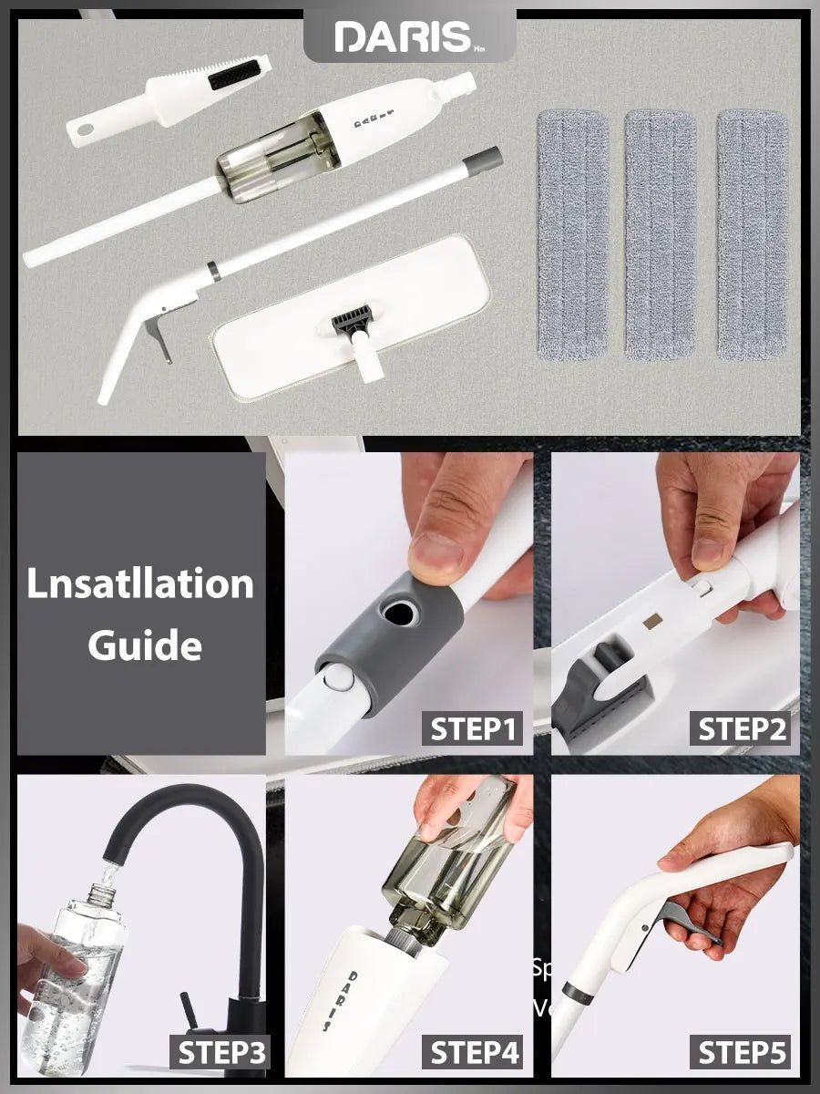 Spray Mop With Reusable Microfibers Pads 360° Rotation Floor Cleaning Mop 500ML Big Capacity Square Triangle Bottle