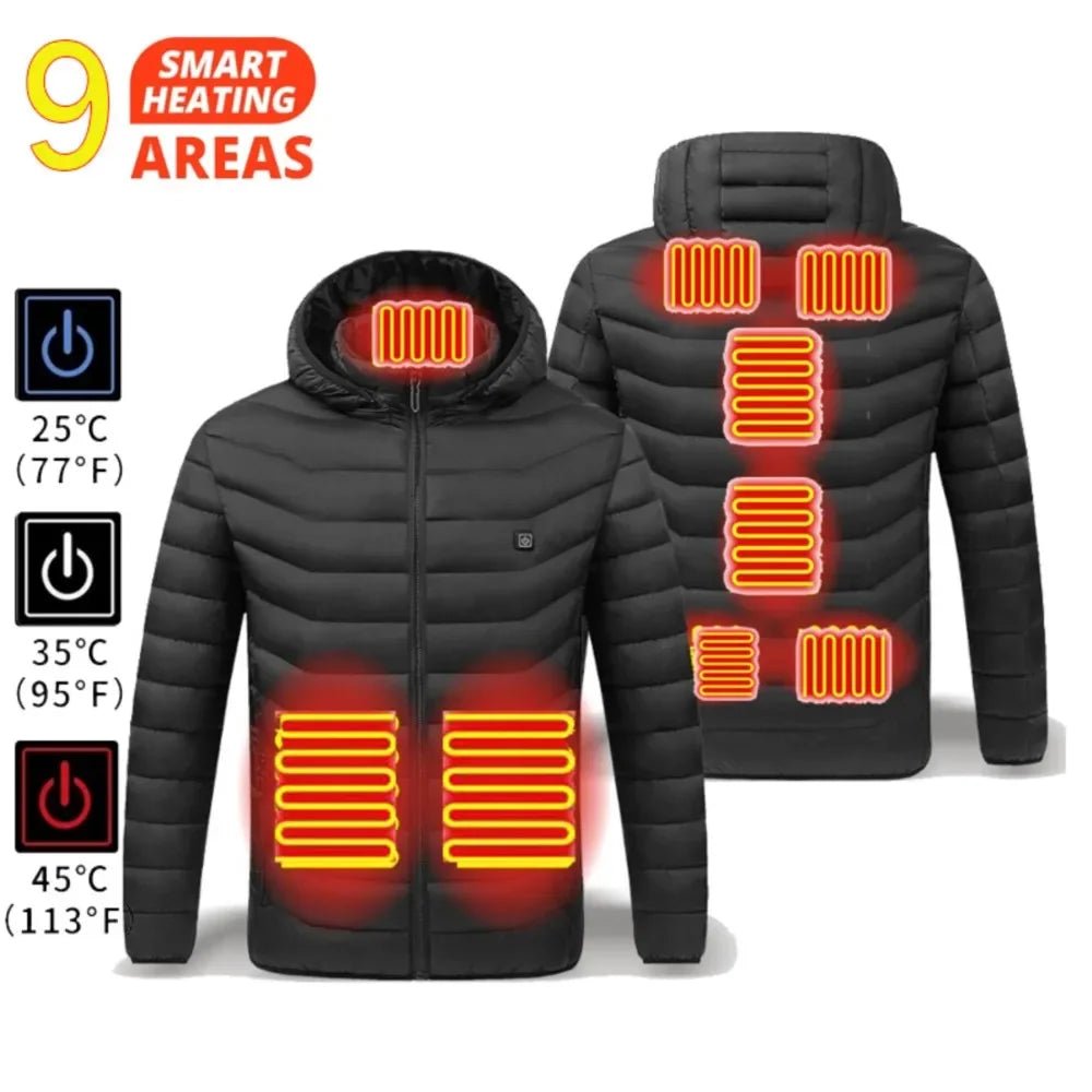 USB Self Heated Jacket Warm Coats Winter Thermal Skiing Camping Hiking Jacket
