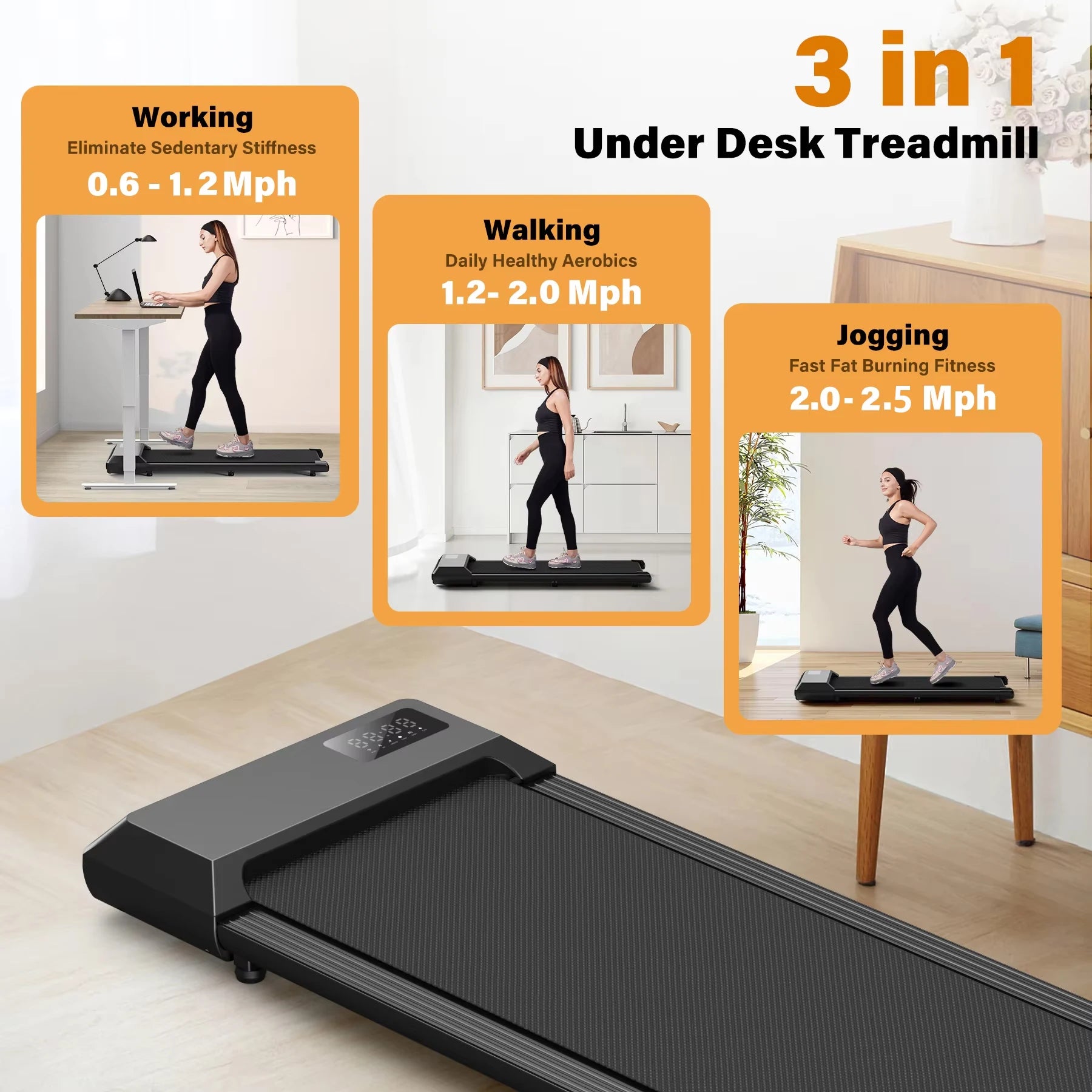 Walking Treadmill,2.5HP Motor,Anti-Slip Shock Absorption,Mini Treadmill for Home Office Remote Control Walkingpad Exercise