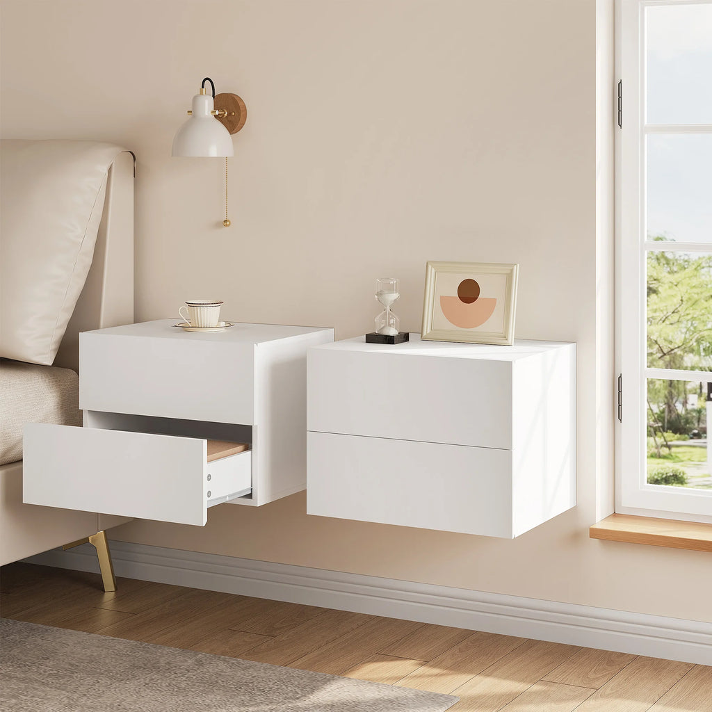 WOLTU 2PCS/Set Modern Bedroom Nightstand Hanging Bedside Table Wall Mounted Bedside Cabinet with Drawer for Living Room