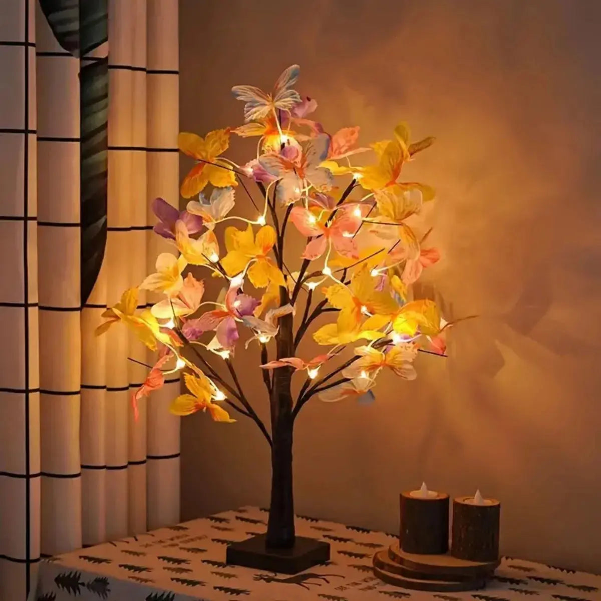1Pc 23.62inch Colorful Butterfly Artificial Birch Tree Lights
