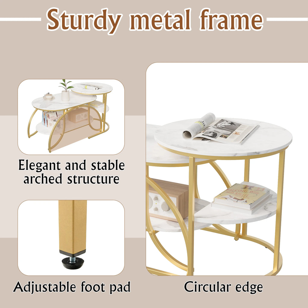 ROSAHQNDA Set of 2 Modern Coffee Tables Sofa table with 2 Layer Shelves MDF Board and Stable Metal Racks living room furniture