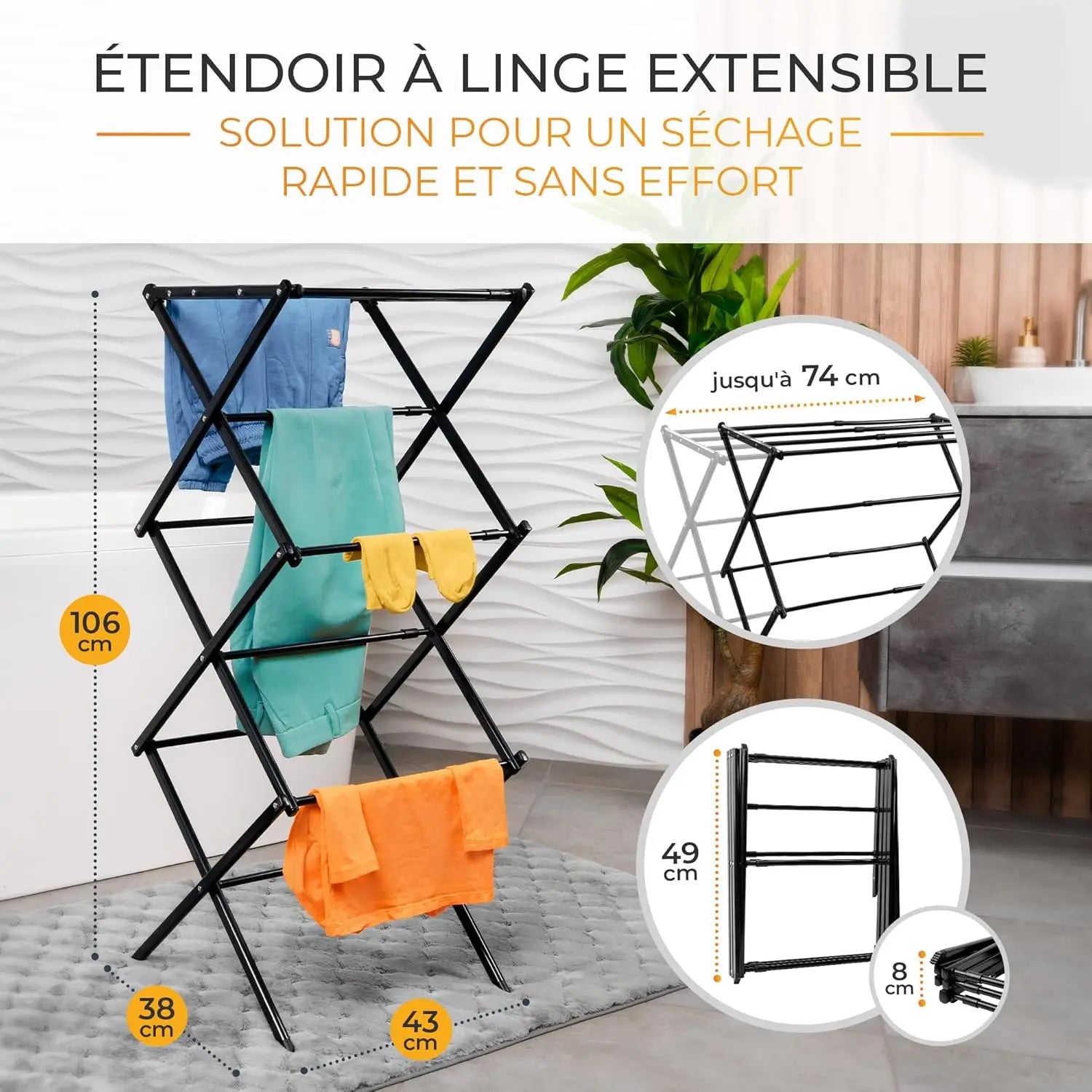 Indoor and outdoor laundry drying Rack Foldable Clothes Drying Rack 3 levels Black White Clothes Drying Rack