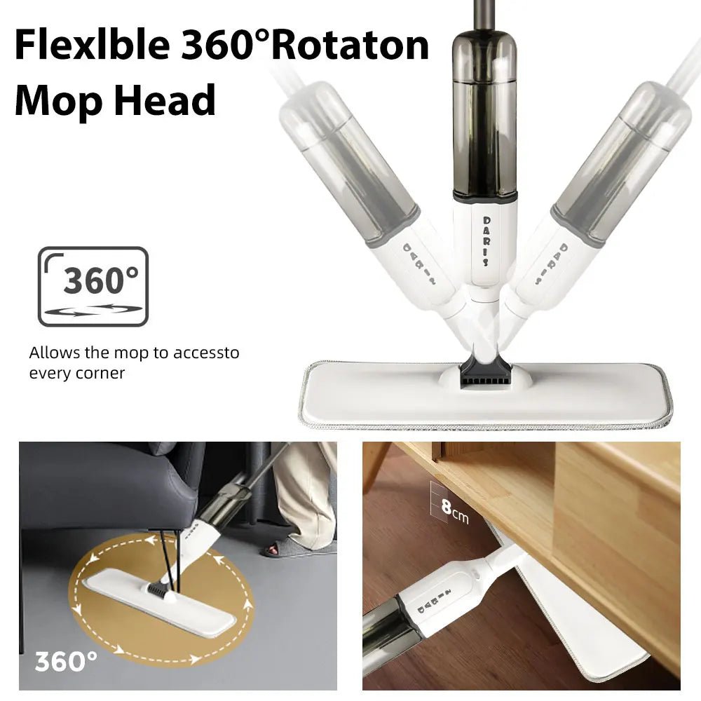 Spray Mop With Reusable Microfibers Pads 360° Rotation Floor Cleaning Mop 500ML Big Capacity Square Triangle Bottle