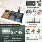 Stainless Steel Kitchen Sink With Waterfall Extra Large Single Bowl Digital Display Multifunctional Dishwashing Sinks