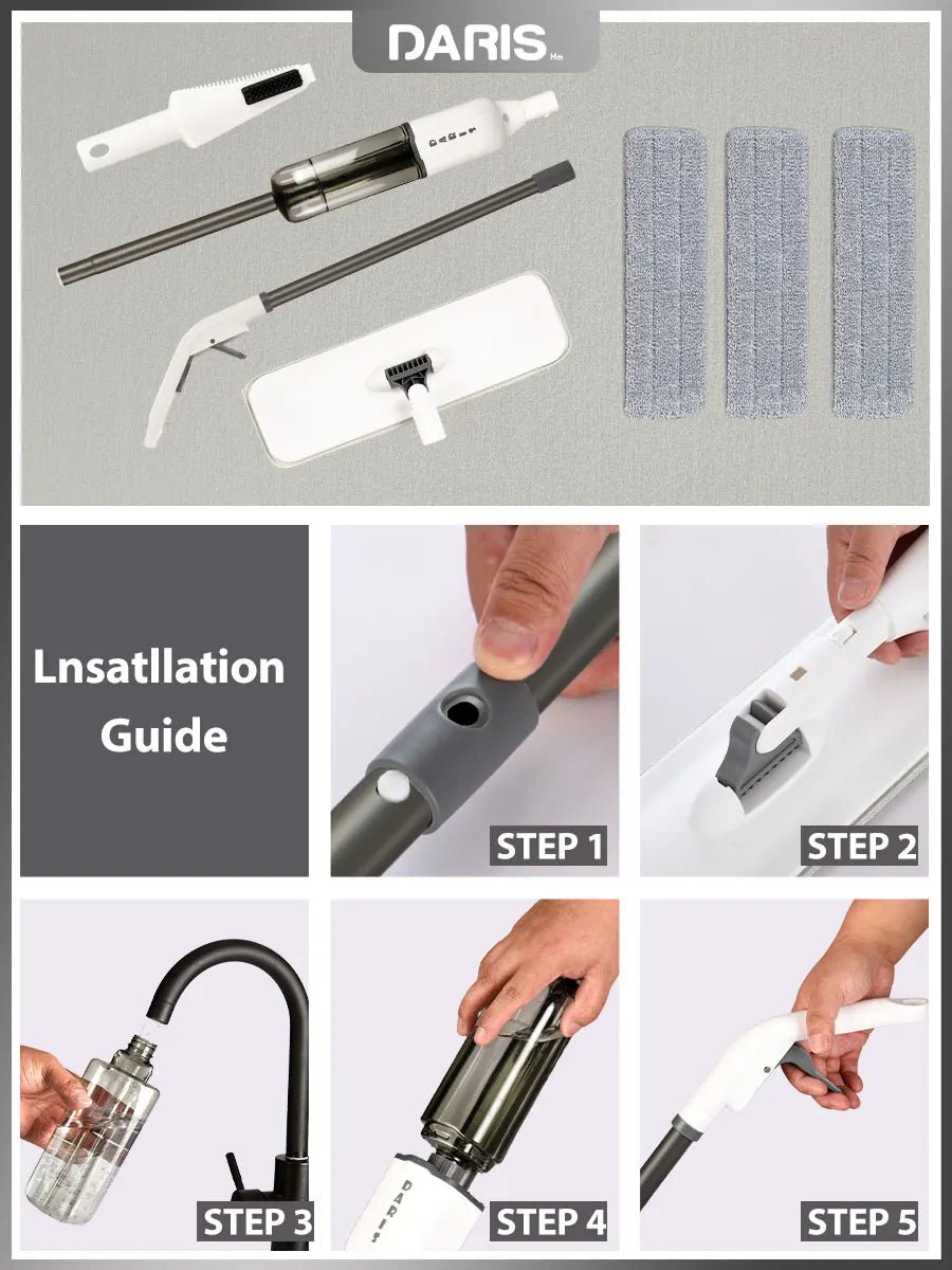 Spray Mop With Reusable Microfibers Pads 360° Rotation Floor Cleaning Mop 500ML Big Capacity Square Triangle Bottle