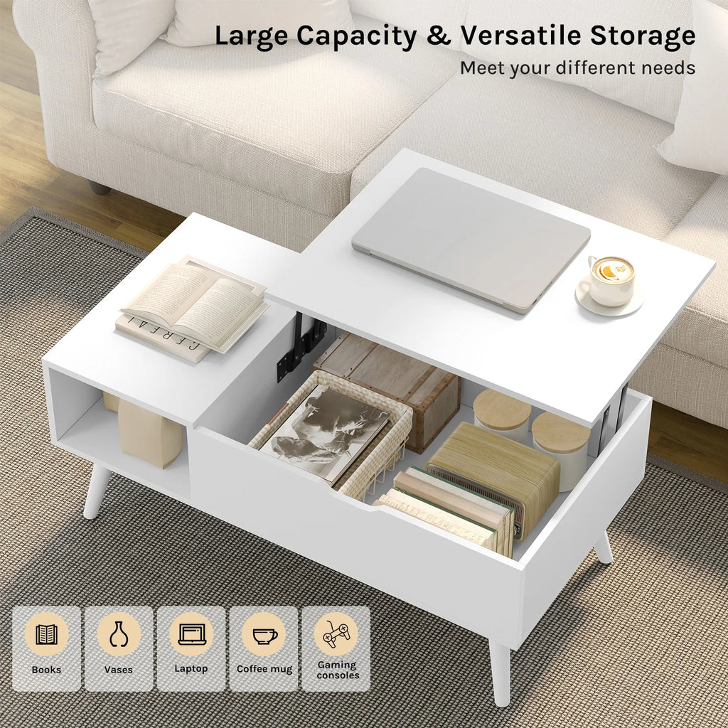 WOLTU Height-Adjustable Coffee Table Living Room Table with Hidden Storage Lifting Board Folding Table for Side Sofa Decor Home