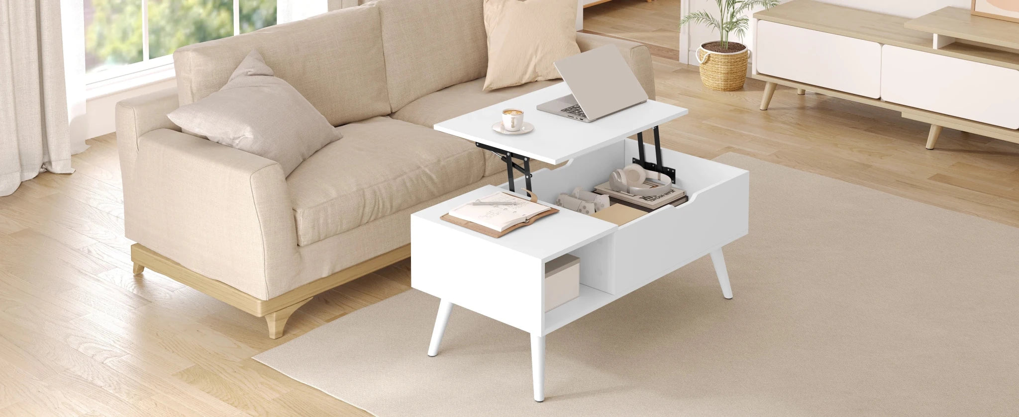 WOLTU Height-Adjustable Coffee Table Living Room Table with Hidden Storage Lifting Board Folding Table for Side Sofa Decor Home