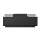 Table Basse LED 16 couleurs 2 tiroirs niches ouvertes structure robuste salon panneau particules noir