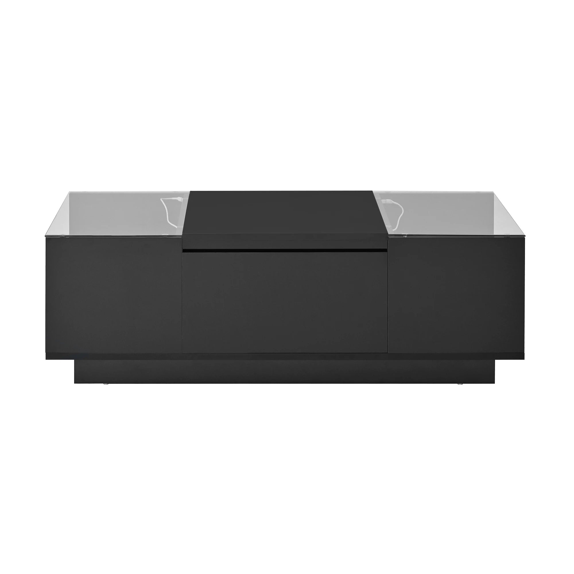 Table Basse LED 16 couleurs 2 tiroirs niches ouvertes structure robuste salon panneau particules noir