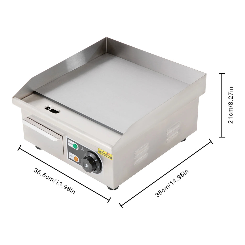 2000W Modern Stainless Steel Electric Griddle, 5.5*38*21cm Silver Electric Griddle for Processing Pancakes, Bacon, Baked Cheese