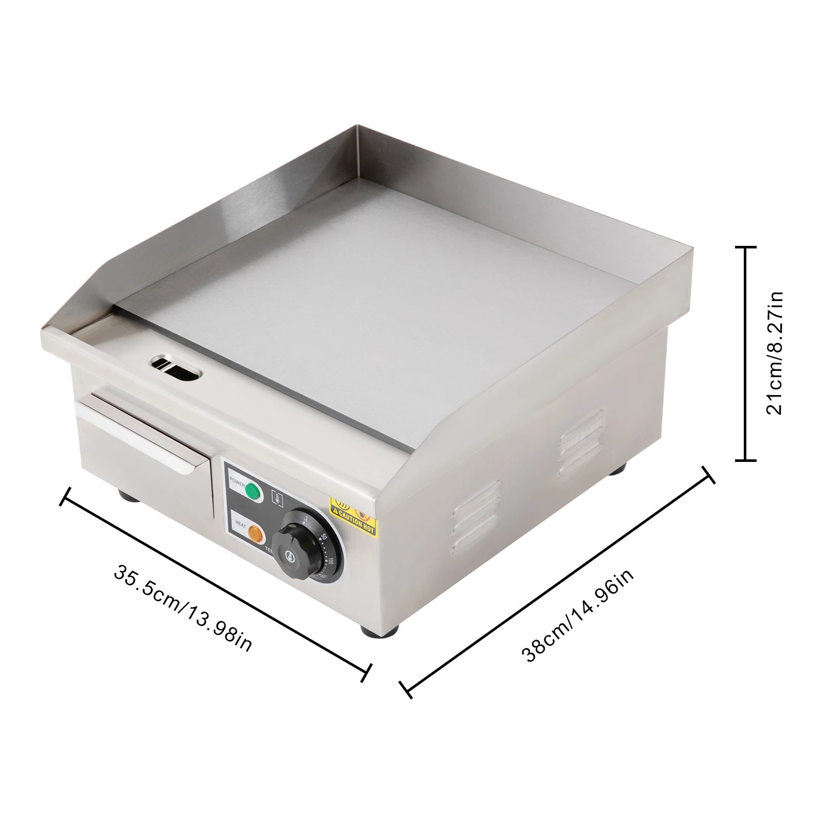2000W Modern Stainless Steel Electric Griddle, 5.5*38*21cm Silver Electric Griddle for Processing Pancakes, Bacon, Baked Cheese