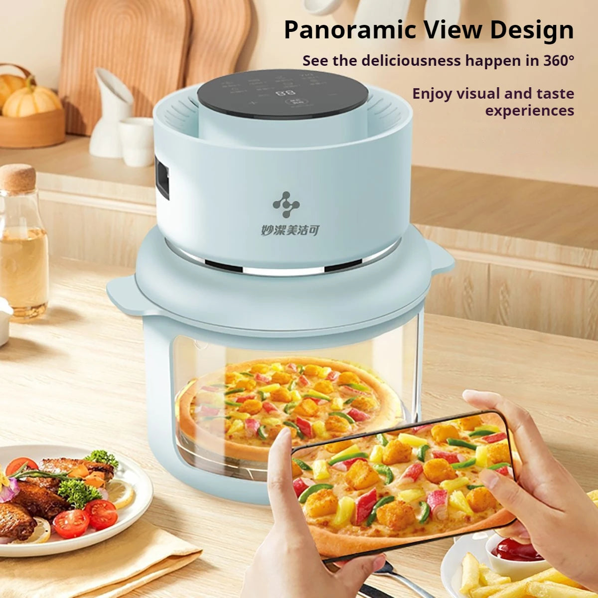 Large capacity electric oven with air fryer, beige French fry maker, gift visible fryer