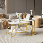 ROSAHQNDA Set of 2 Modern Coffee Tables Sofa table with 2 Layer Shelves MDF Board and Stable Metal Racks living room furniture
