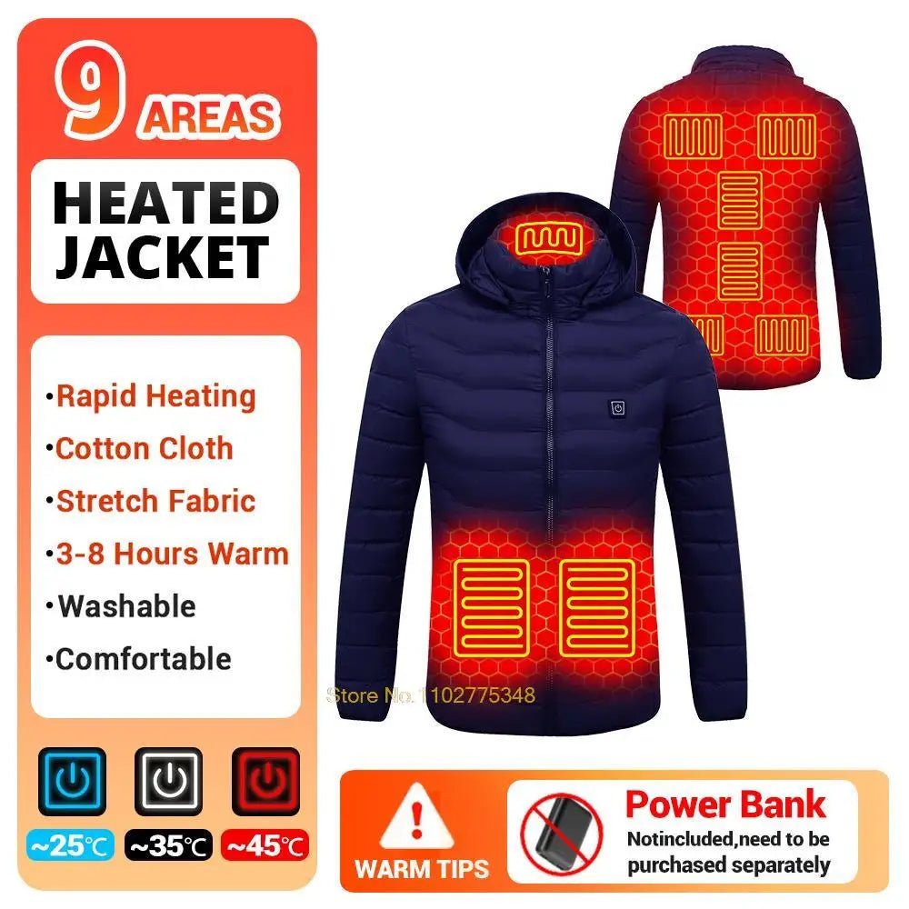 USB Electric Self Heating Jacket Winter Coat Warm Clothing 2-21 Areas