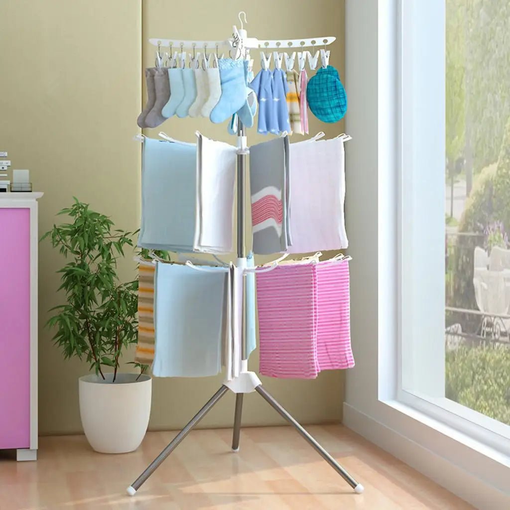 Foldable Clothes Drying Rack Stainless Steel Stand Adjustable Garment Clothing Hanger for Indoor Outdoor Portable Clothes Rack
