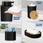 1set Bathroom Accessories Black Bath Toothbrush Holder, Foam Soap Dispenser, Cotton Ball Box and Soap Dish for Decorative
