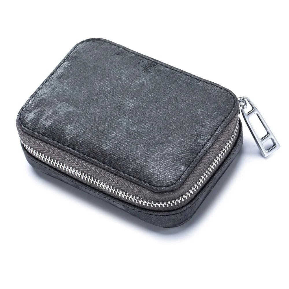 Portable Mini Leather Wallet With Mirror New Chinese Style Cow Leather Storage Bag For Coins And Earphones