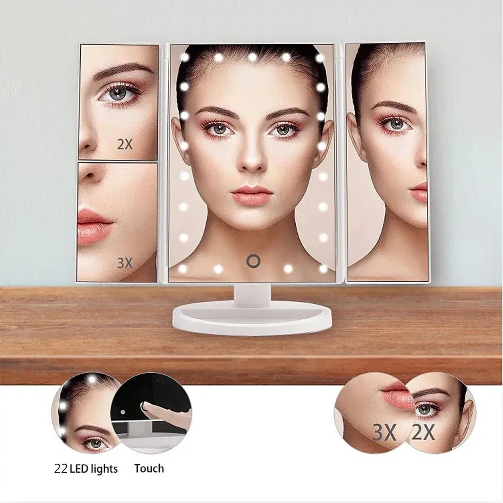 Touch Screen Trifold Cosmetic Makeup Mirror with Lights Women Gift