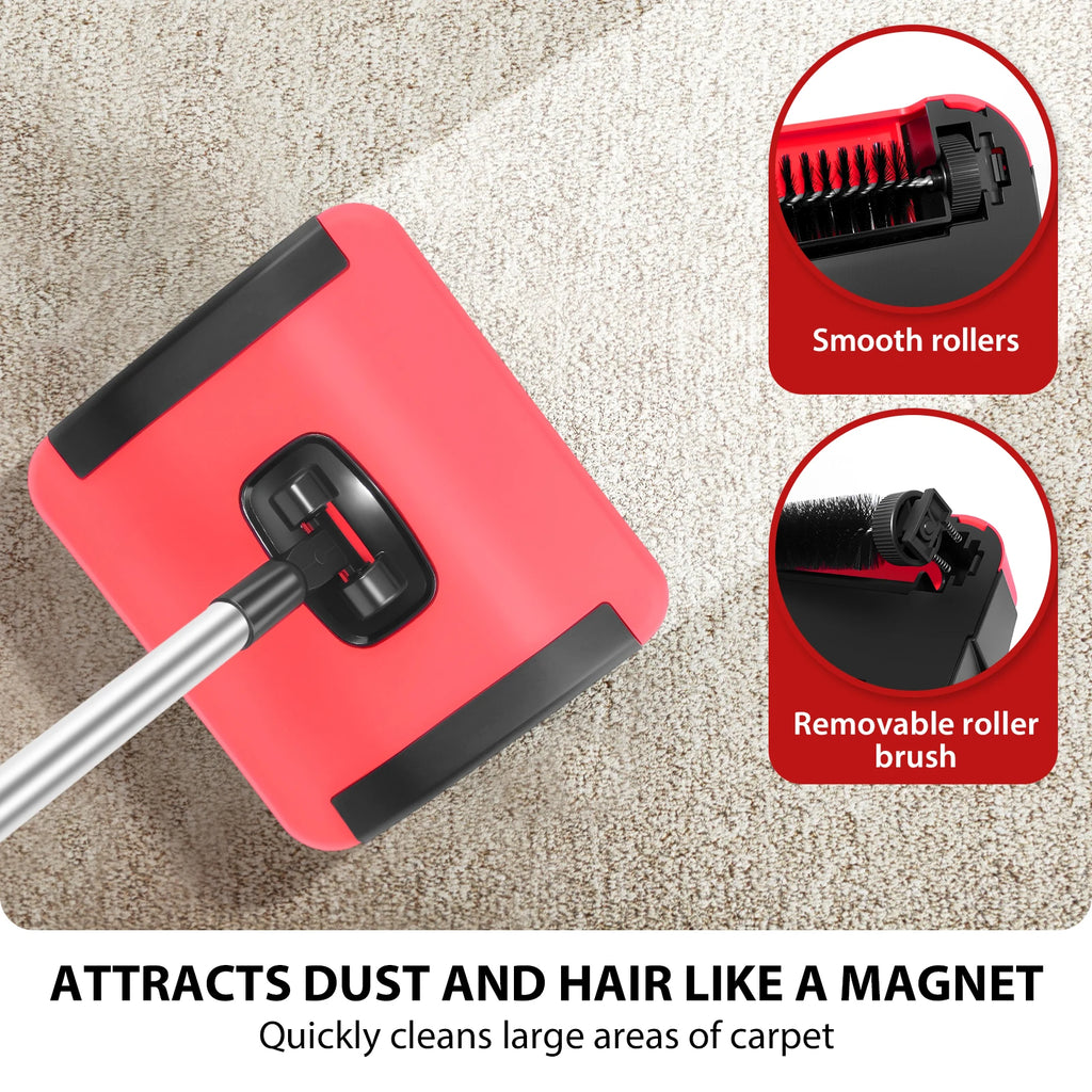 Manual Carpet Sweeper 180° Rotating Brush 3 Layer Horse Hair Non-Electric Lightweight Multi Surface Pet Hair Dust
