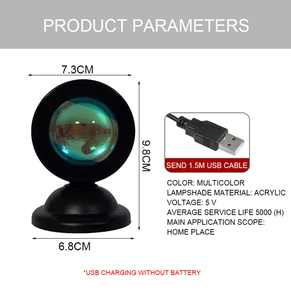 Mini-USB-Sonnenuntergangslampe, LED-Projektor: Lichtschalter in 16 Farben